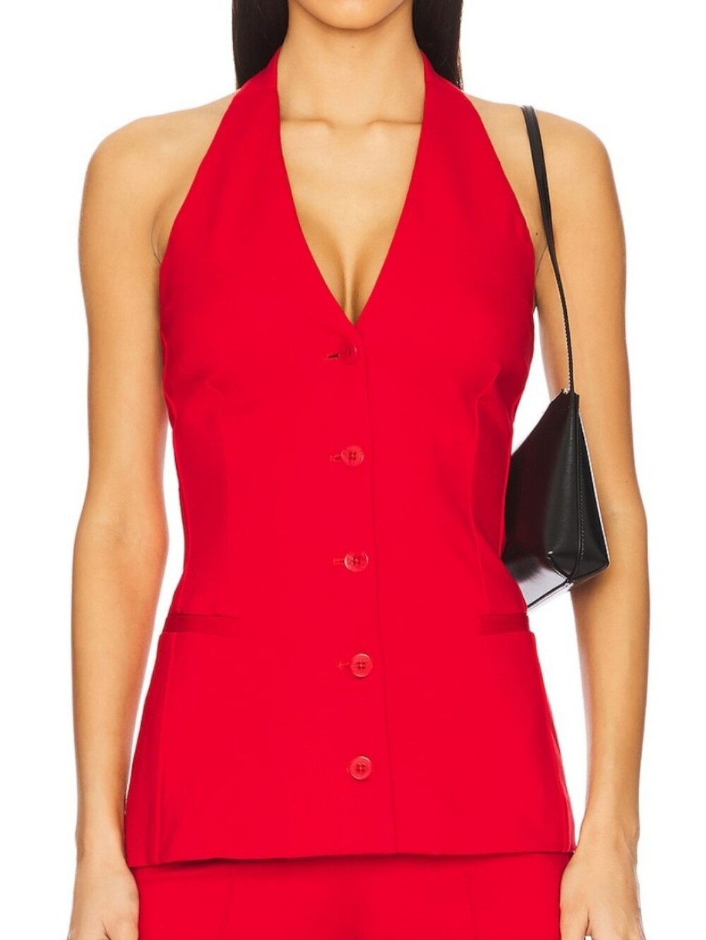 L'Academie Red Button-Front Halter Vest Top, SZ L
